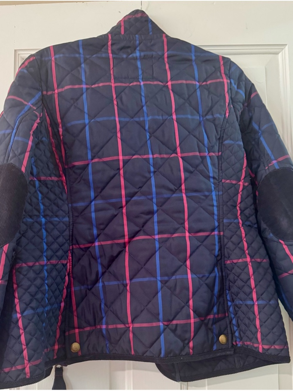 Joules Quilted Jacket US 8 Navy Check Corduroy Trim Equestrian Barn Coat - Picture 5 of 12